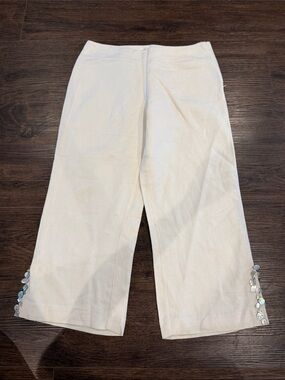 White House Black Market Cream Linen-Blend Cropped Pants shell embellishment